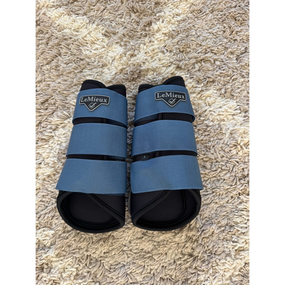 LeMieux Horse Brushing Boots Blue Black Large Protective Leg Gear Pair